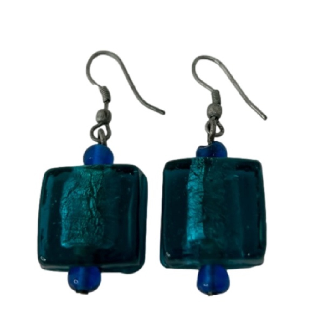 Vintage Cubic Glass Glass Dangle Earrings